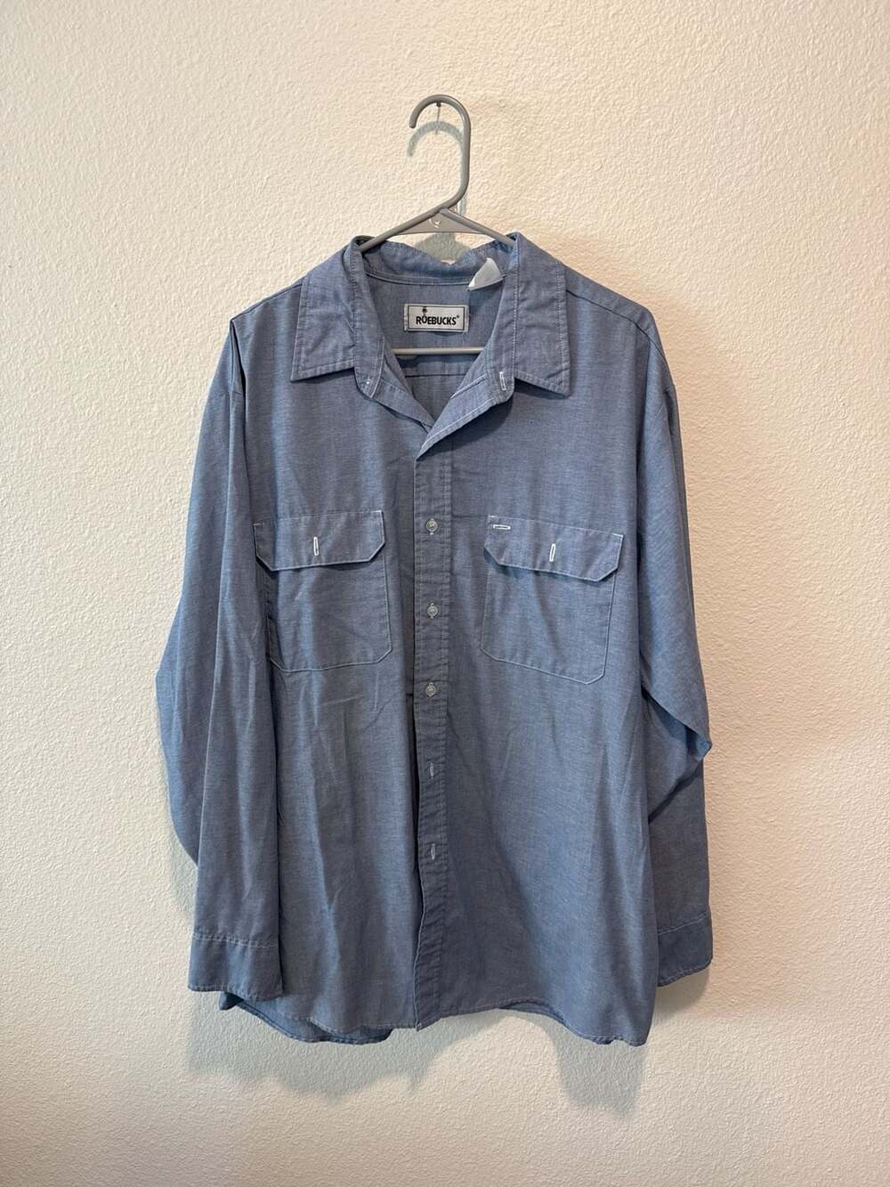 Vintage Roebucks Blue Long Sleeve Chambray Work Shirt
